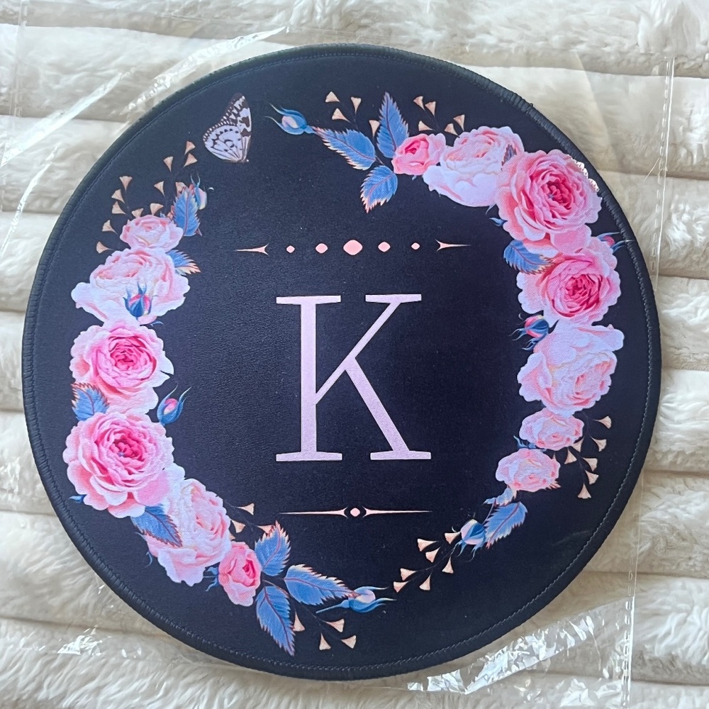 Flloral , Butterfly, Mouse Pad Initial K  Victorian Look, Gift Mom, Teacher, etc